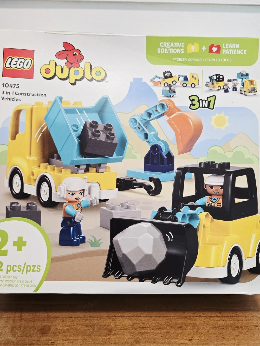 LEGO DUPLO 3-in-1 Construction Vehicles - Yellow & Blue 2+ Activity Toy Learning - Picture 1 of 8